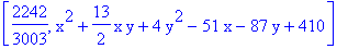 [2242/3003, x^2+13/2*x*y+4*y^2-51*x-87*y+410]